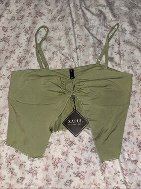 Zaful Olive Green Ruched Ring Crop Cami